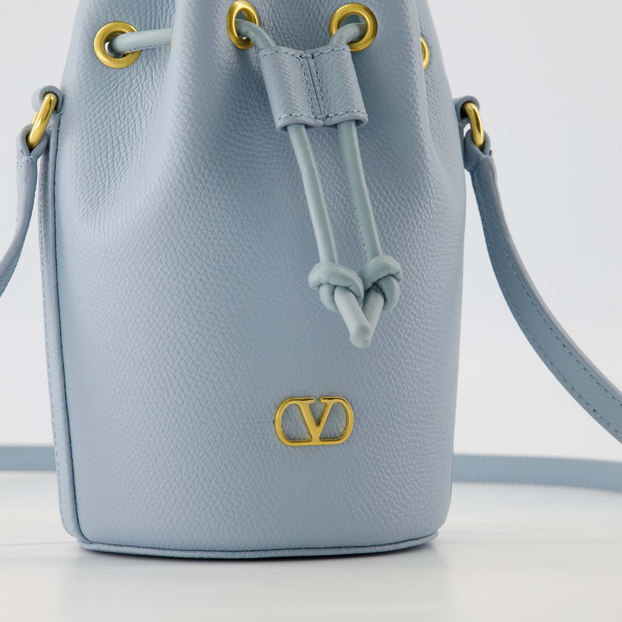 Valentino Vlogo Plaque Drawstring Bucket Bag In Gray