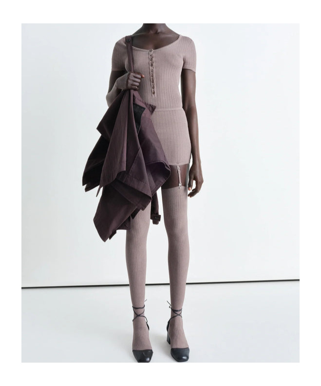 Lemaire Knee-length Ribbed Socks In Mist Purple-red