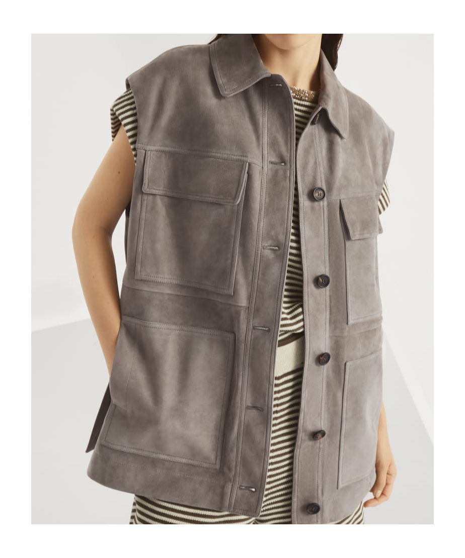 Shop Brunello Cucinelli Suede Vest In Nude