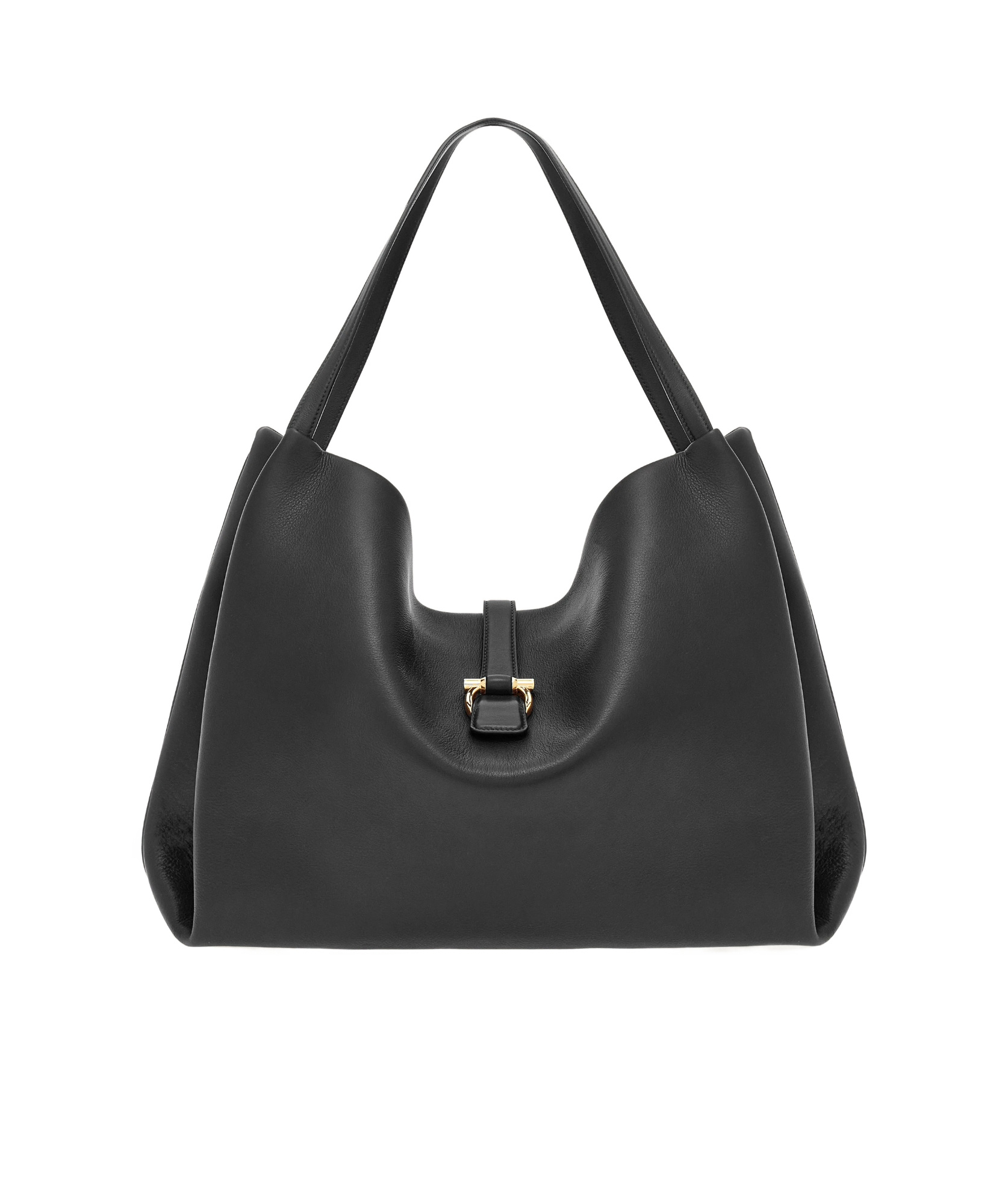 Ferragamo Gancini Medium Leather Tote Bag In Black