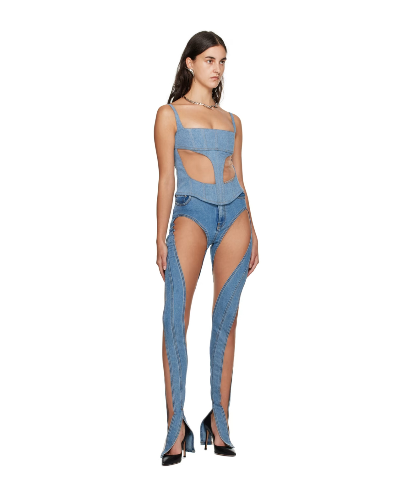 MUGLER STITCHED STRUCTURE DENIM PANTS 