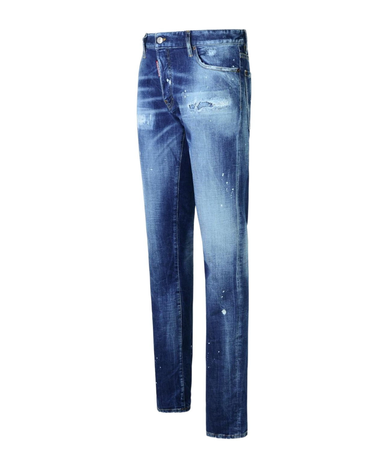 Dsquared2 Cotton Blend Distressed Effect Tapered Leg Trousers In Blue