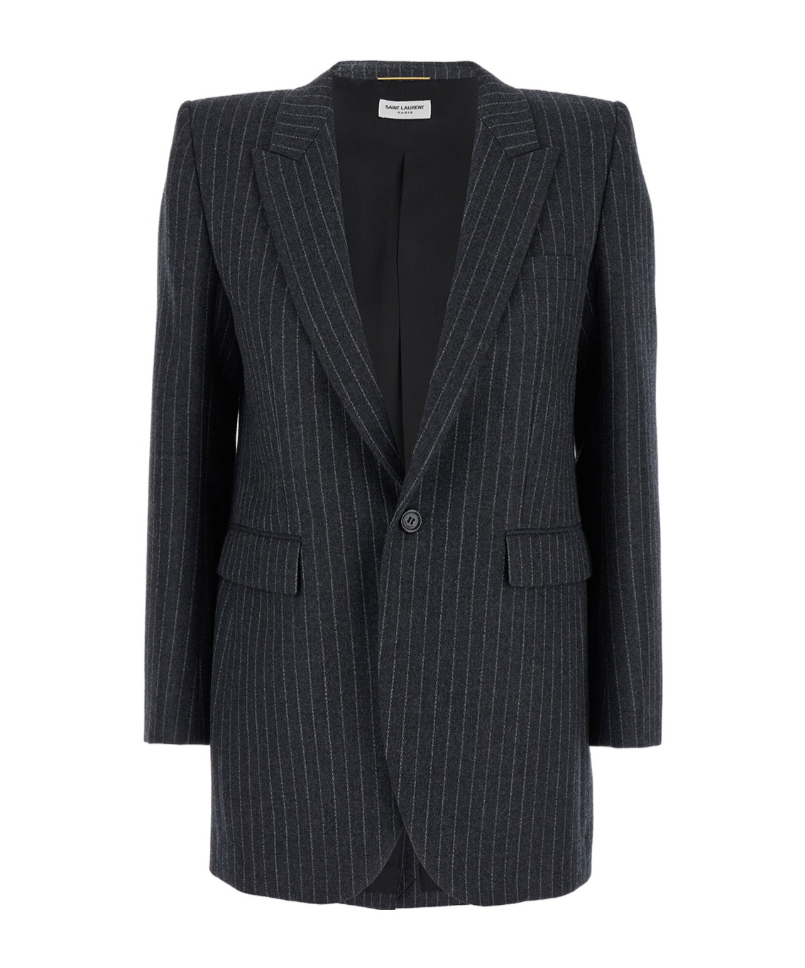 Saint Laurent Striped Flannel Blazer In Black