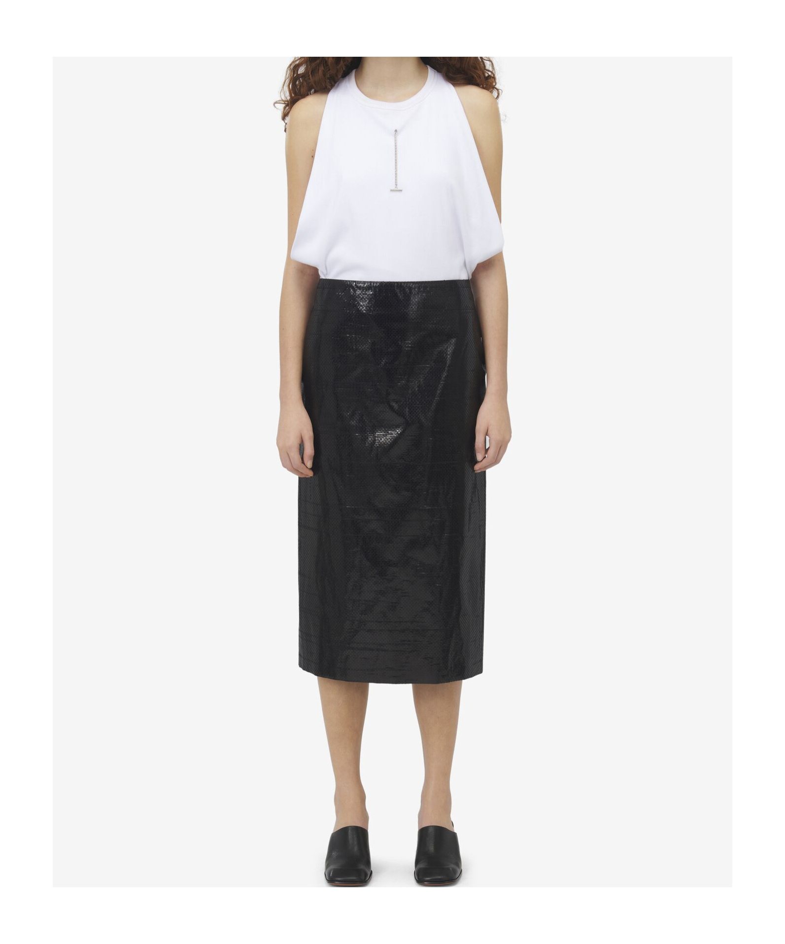 Shop Alexander Mcqueen Patent Midi Skirt In Black