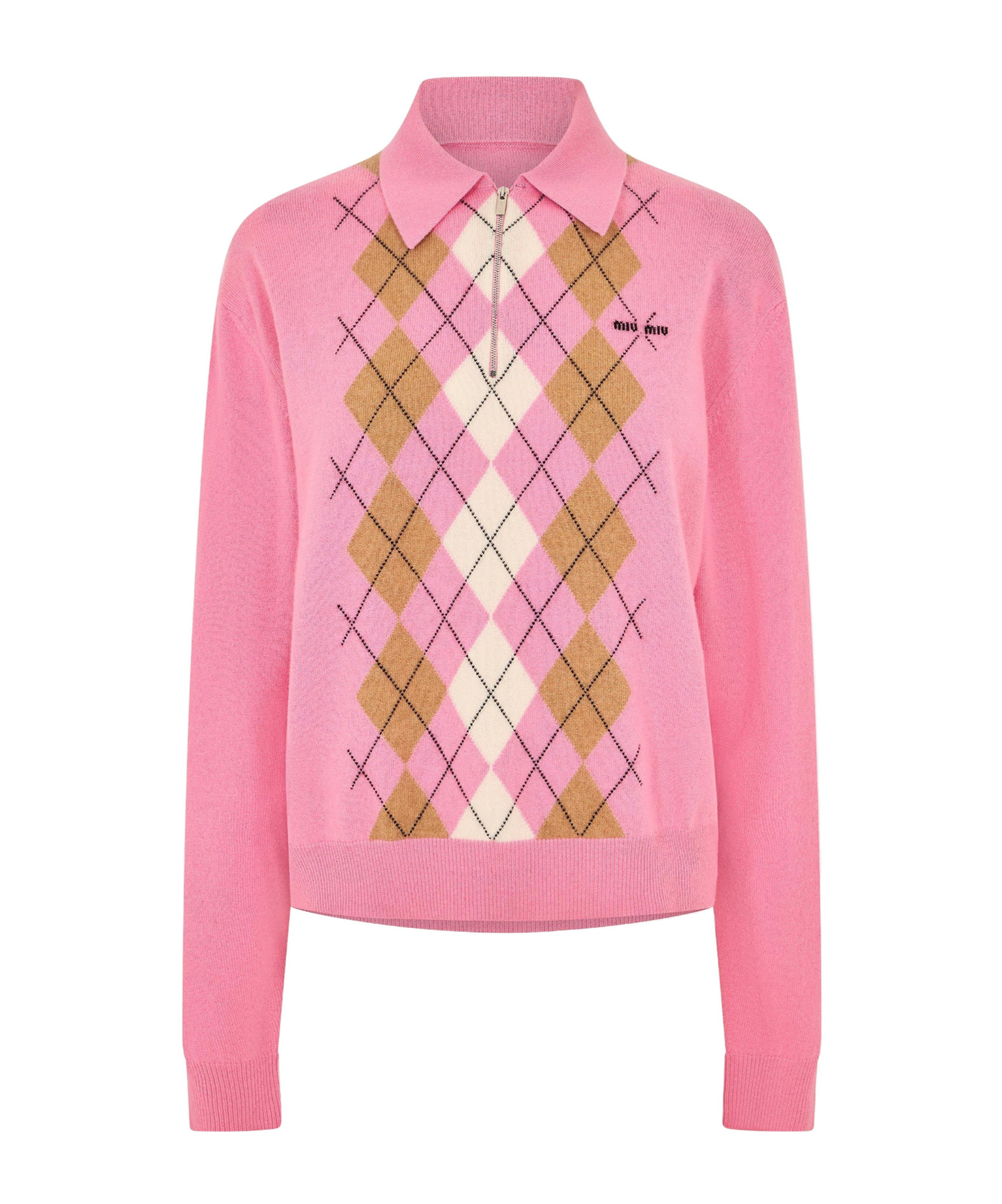 Miu Miu Collared Long-sleeve Knit Sweater In Pink