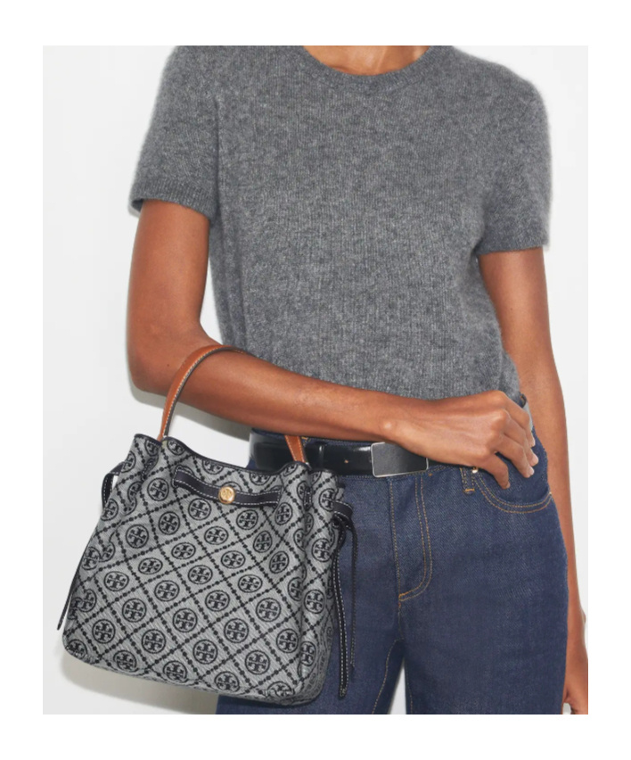 Tory Burch Romy T Monogram Bucket Bag In Blue