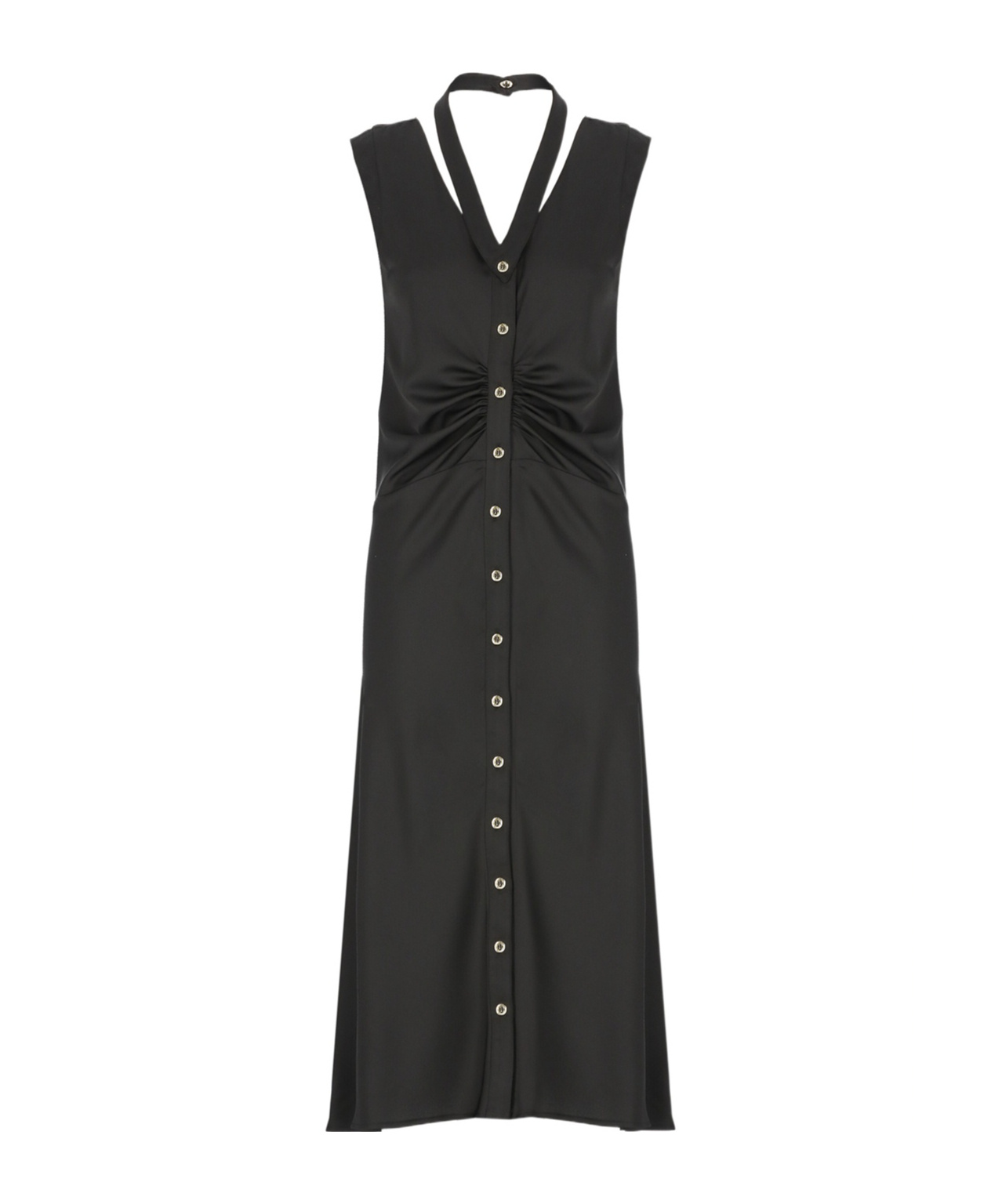 Pinko Button-up Runch Detailed Midi Dress In Black