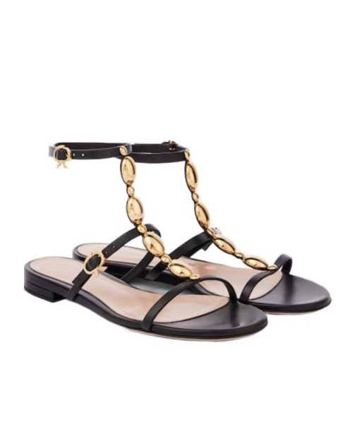 Gianvito Rossi Metallic Chain T-strap Flat Sandals In Black