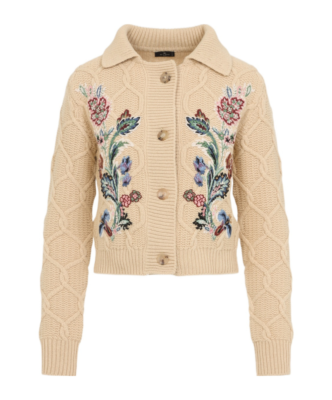 Etro Embroidered Cable-knit Wool And Cashmere-blend Cardigan In Neutral
