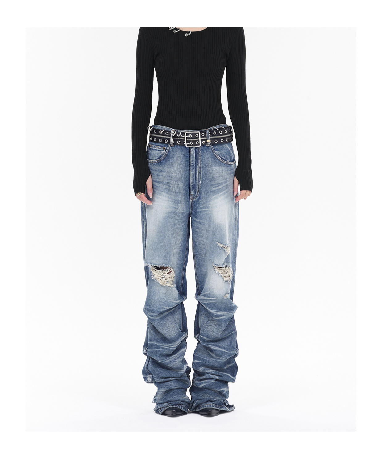 WE11 DONE DENIM TROUSERS WITH BELT LOOPS