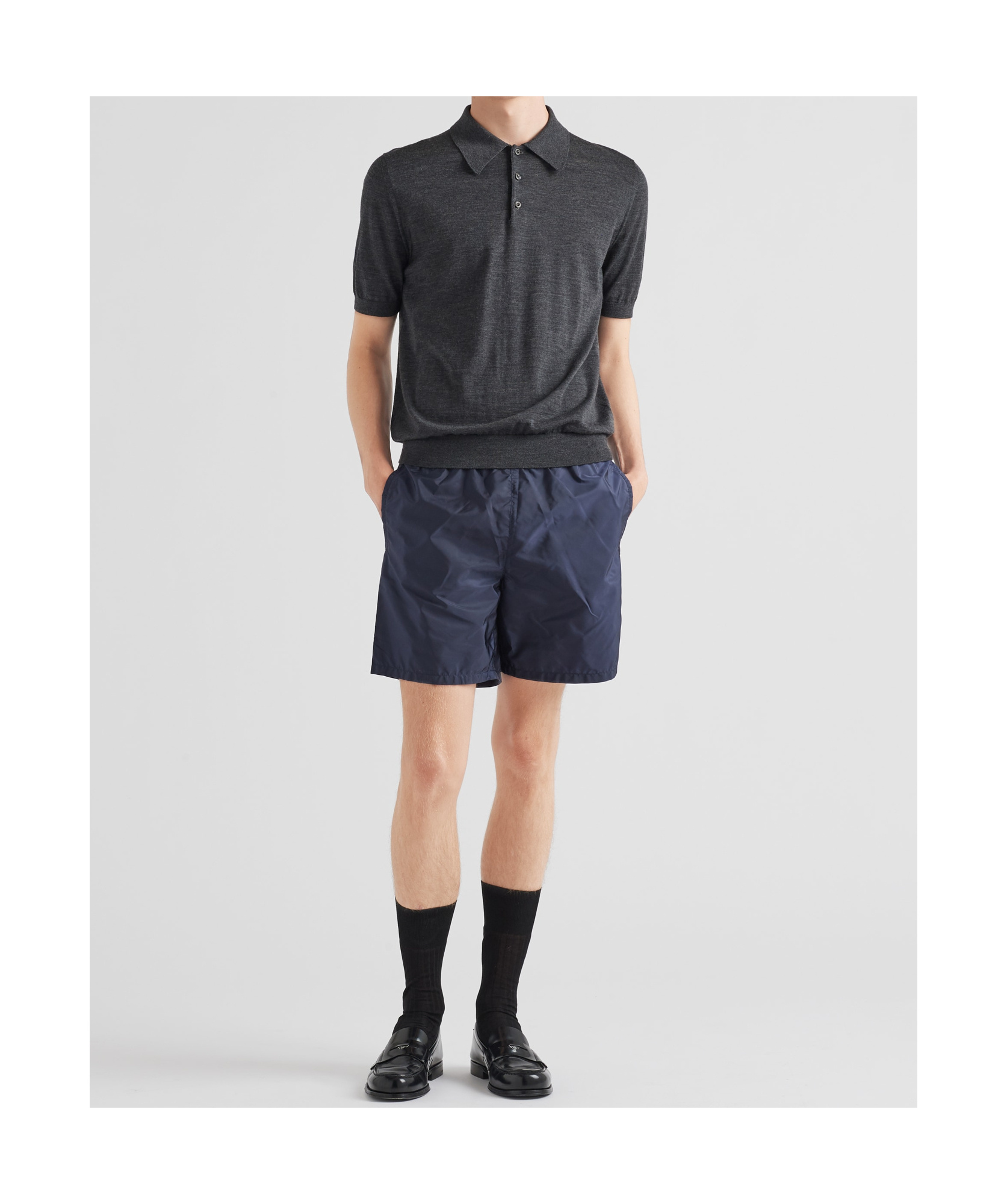 Prada Man Navy Blue Recycled Nylon Swimming Shorts In Blue