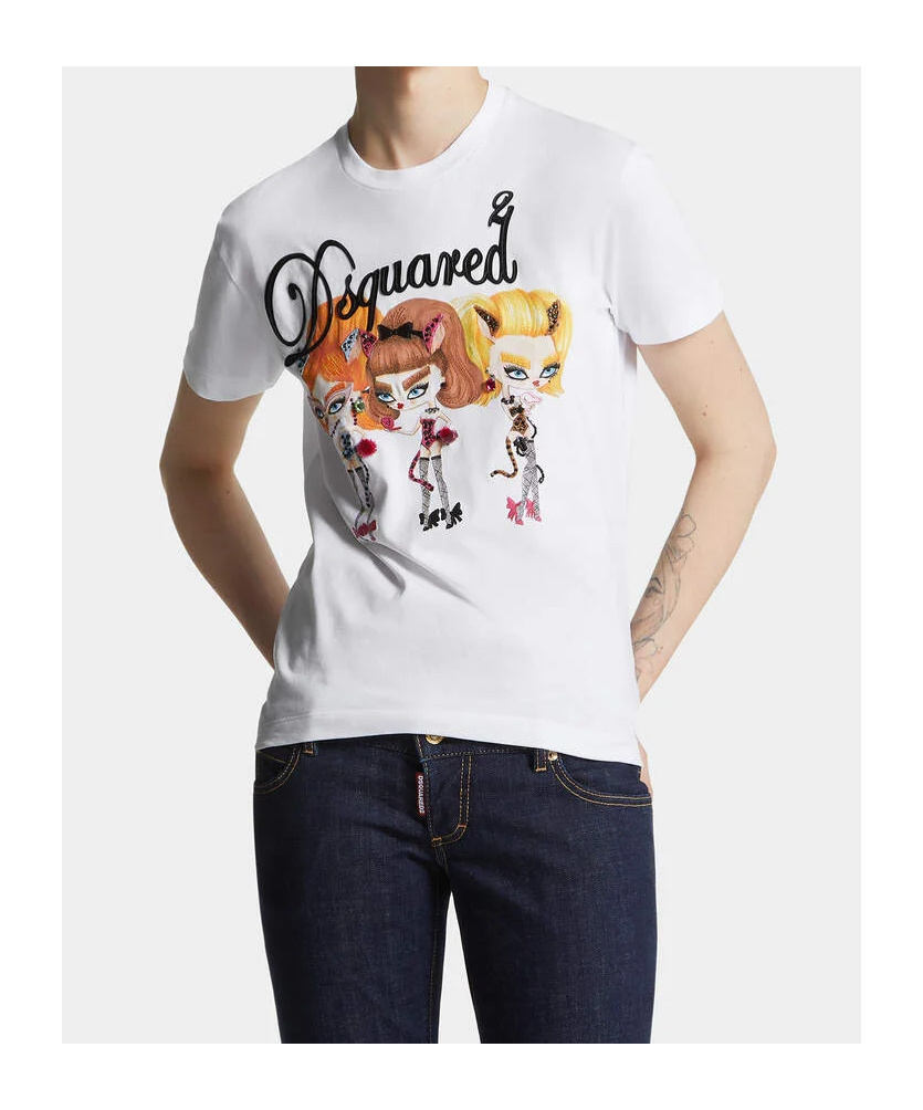 Dsquared2 Just Right Fit Rhinestone T-shirt In White