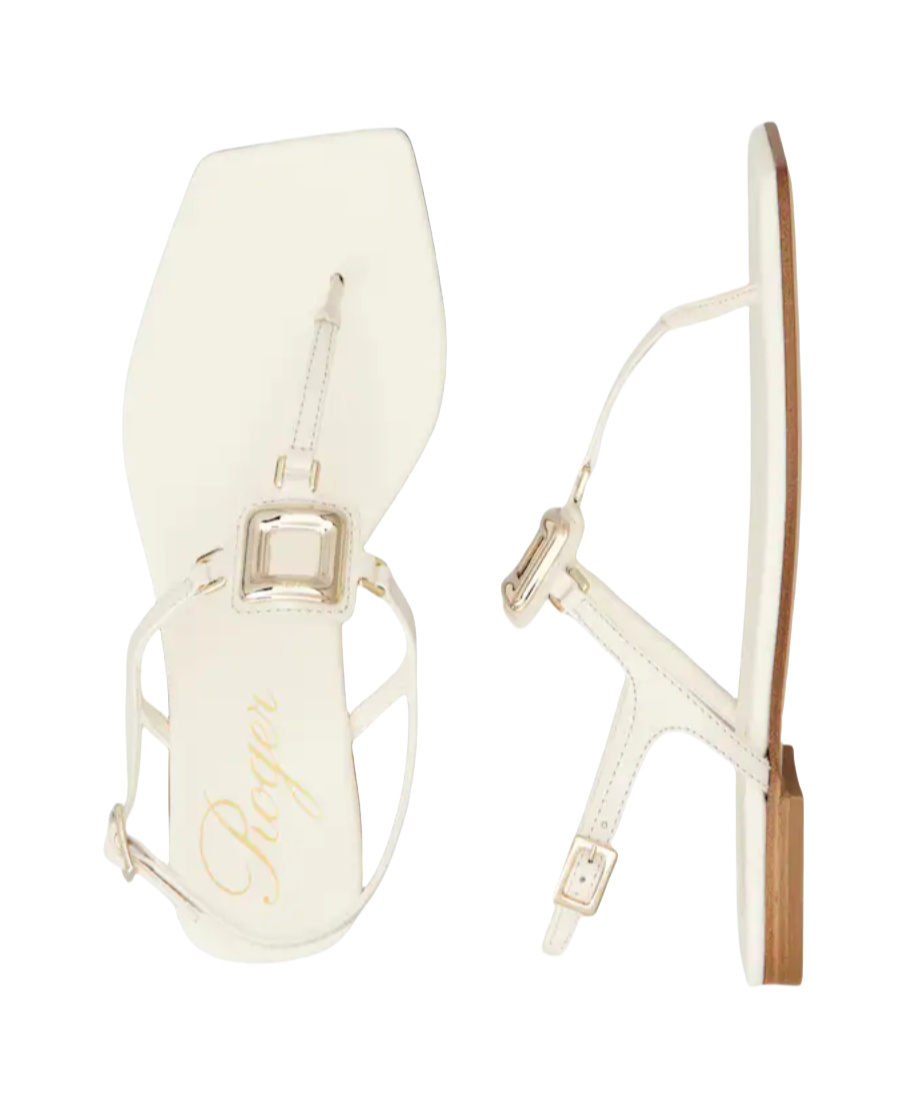 Roger Vivier Viv By The Sea Metallic T-strap Sandal In White