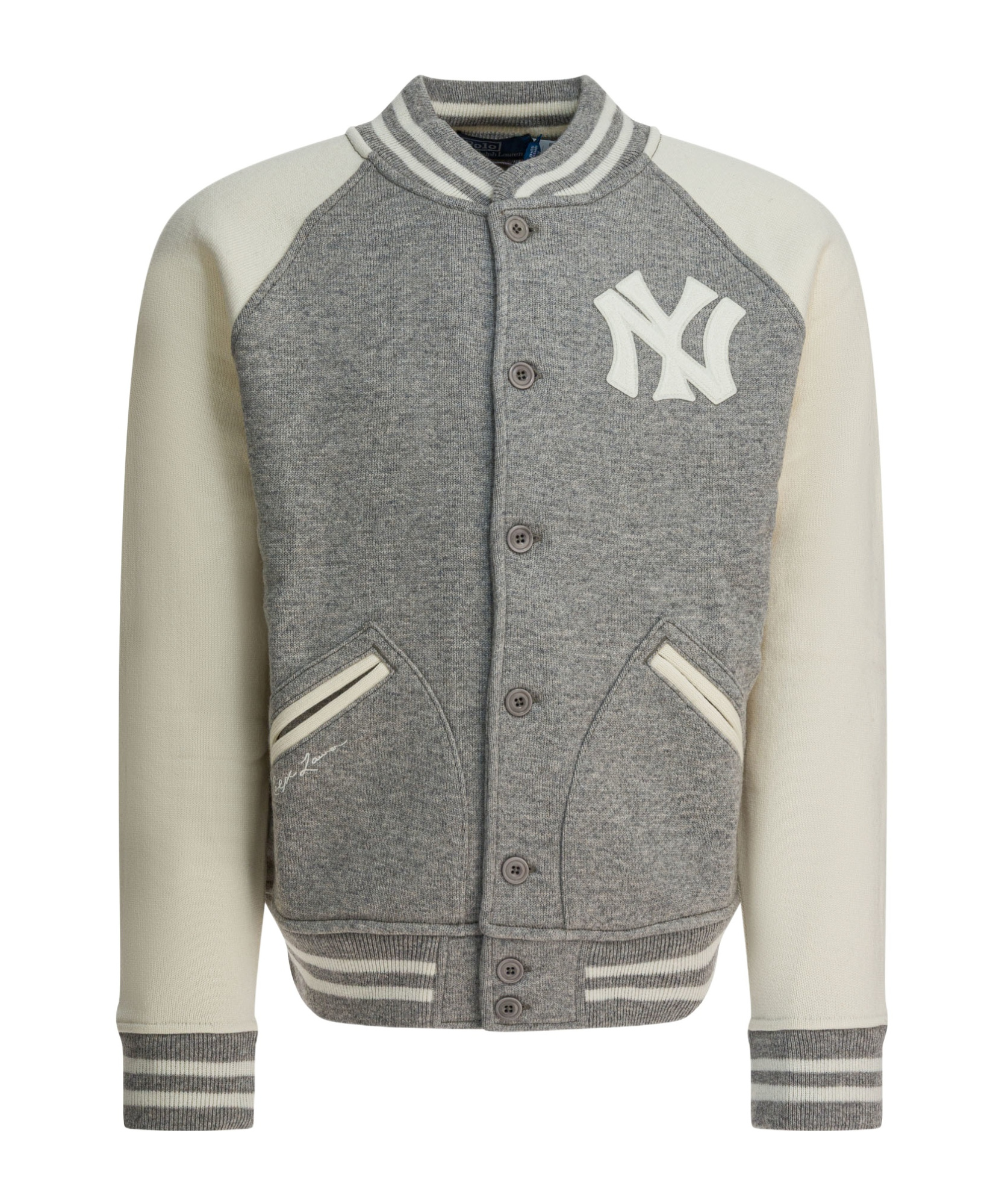 Polo Ralph Lauren Stylish Knit Jacket Contrast Sleeves In Gray