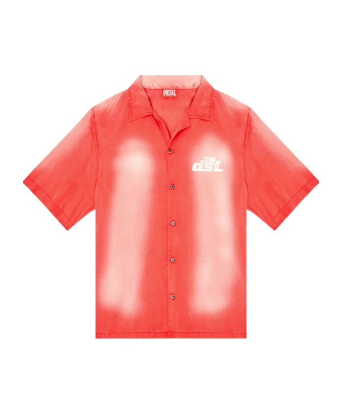 Diesel Faded Bowling Shirt With Logo Prints In Orange