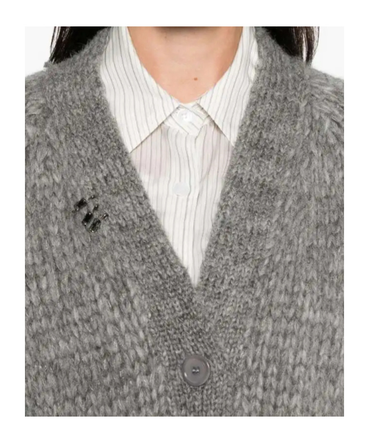 Ermanno Scervino Button-embellished Knit Cardigan In Gray