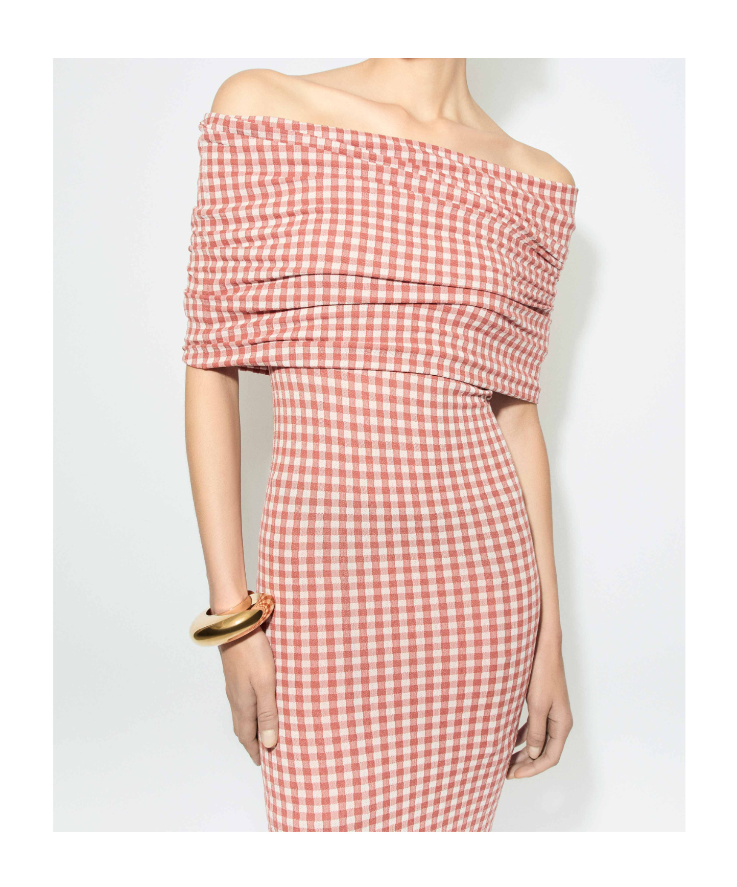 Alaïa Checked Off-shoulder Midi Dress In Multi