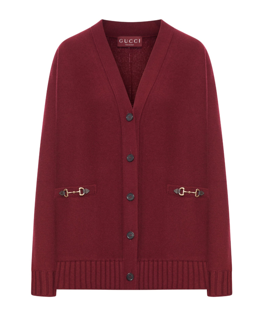 Gucci Wool Cardigan With Golden Clips In Red