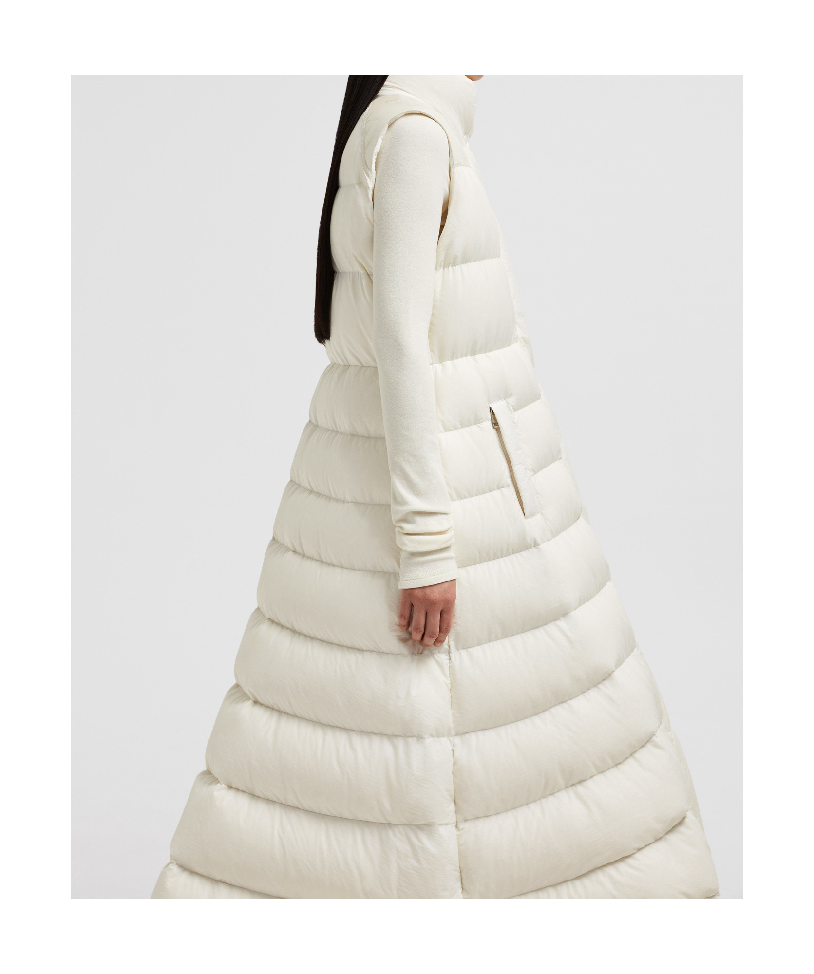 Moncler Long-sleeved Long Down Jacket In White