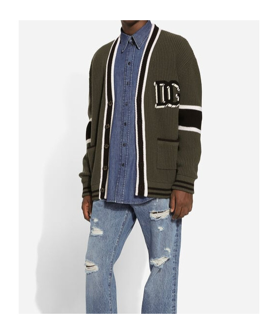 Dolce & Gabbana Striped Virgin Wool V-neck Cardigan In Black