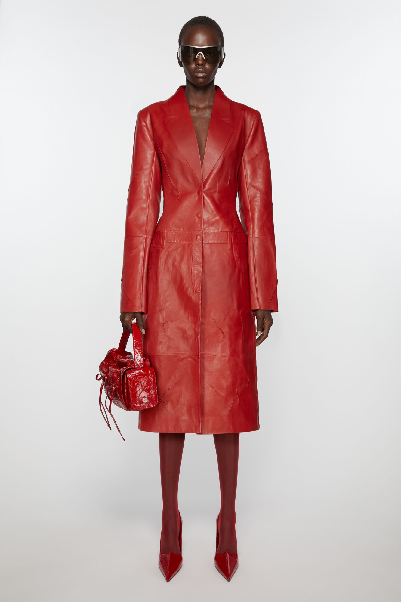 Acne Studios Embossed-detail Leather Coat In Red