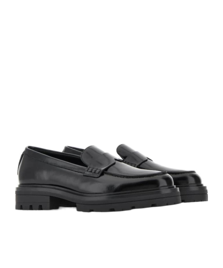 Hogan Leather Loafers With Chunky Sole And Glossy Finish In Black