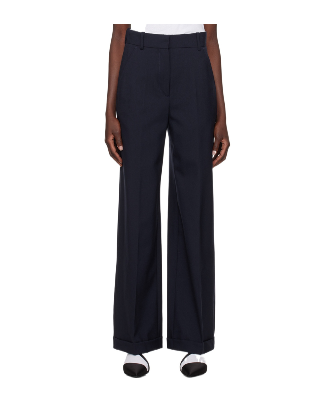 Kenzo Finely Cut Wool Casual Trousers In Black