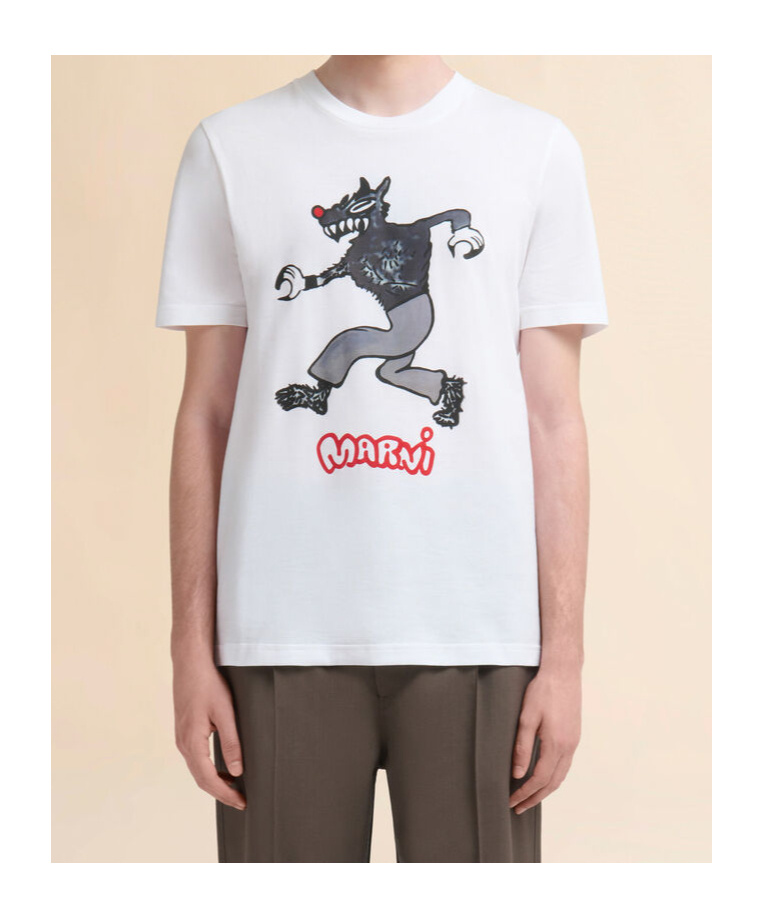 Marni Graphic Print Crew Neck Short Sleeve T-shirt In White