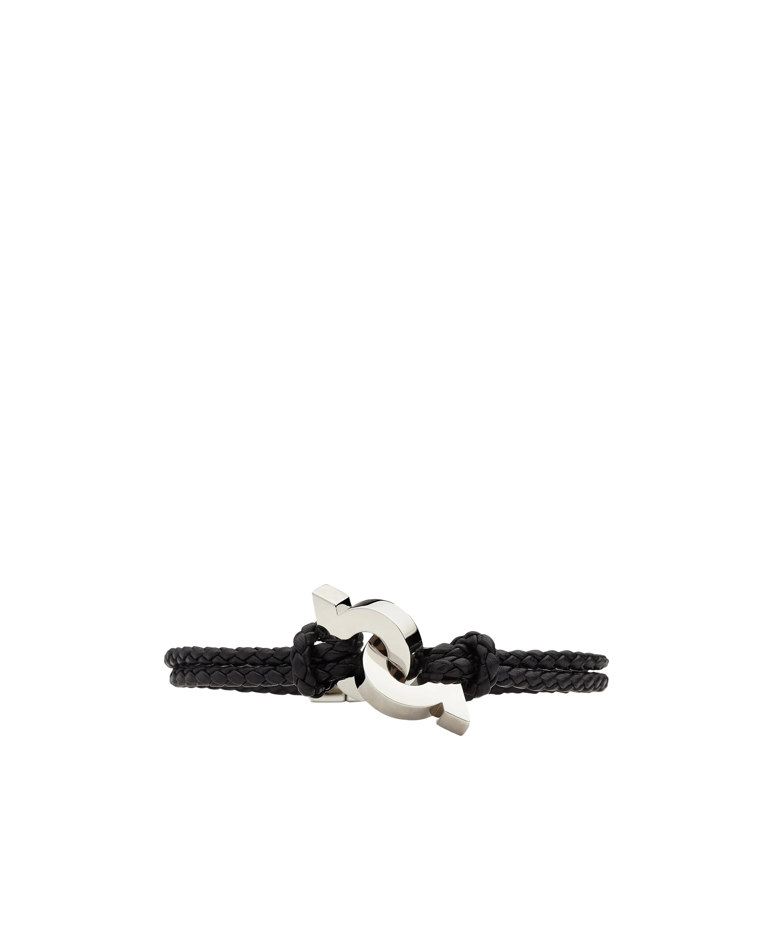 Ferragamo Double Gancini Braided Leather Bracelet In Black