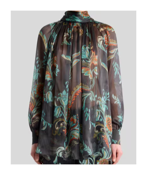 Etro Daffodil-motif High-neck Blouse In Green