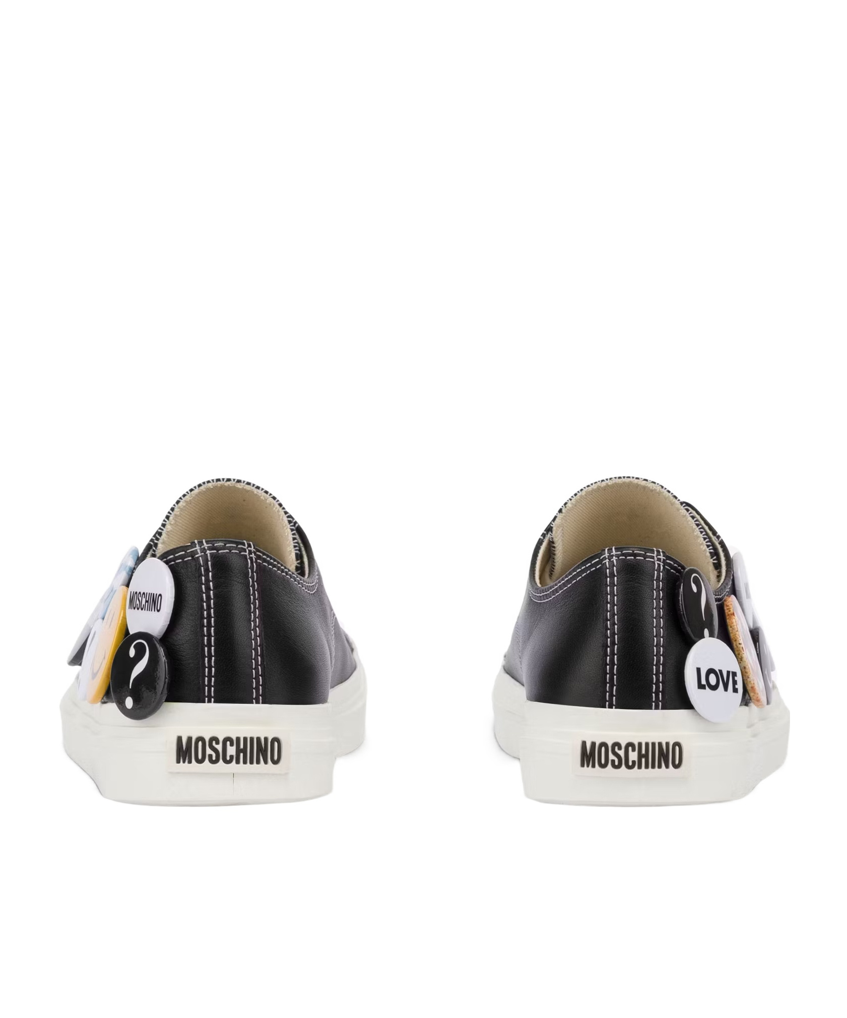 Moschino Black Leather Sneakers With Playful Pins