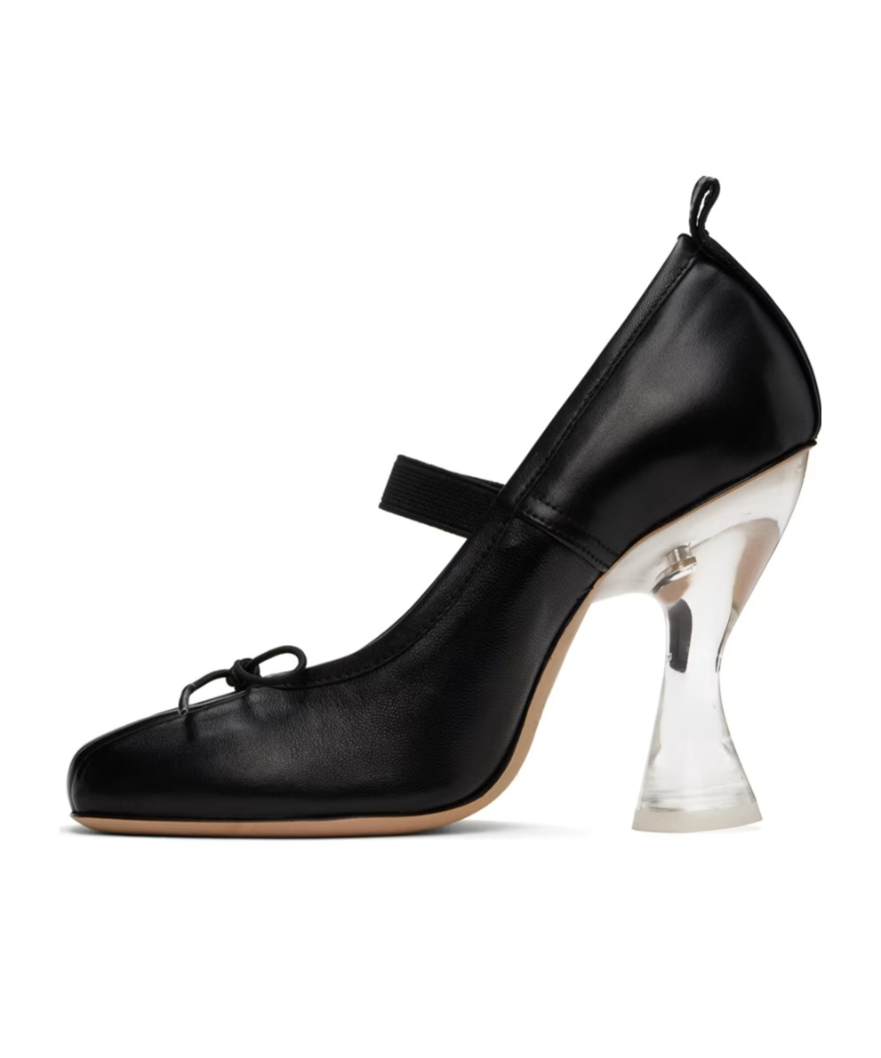 Shop Simone Rocha Heeled Leather Ballerina Shoes In Black