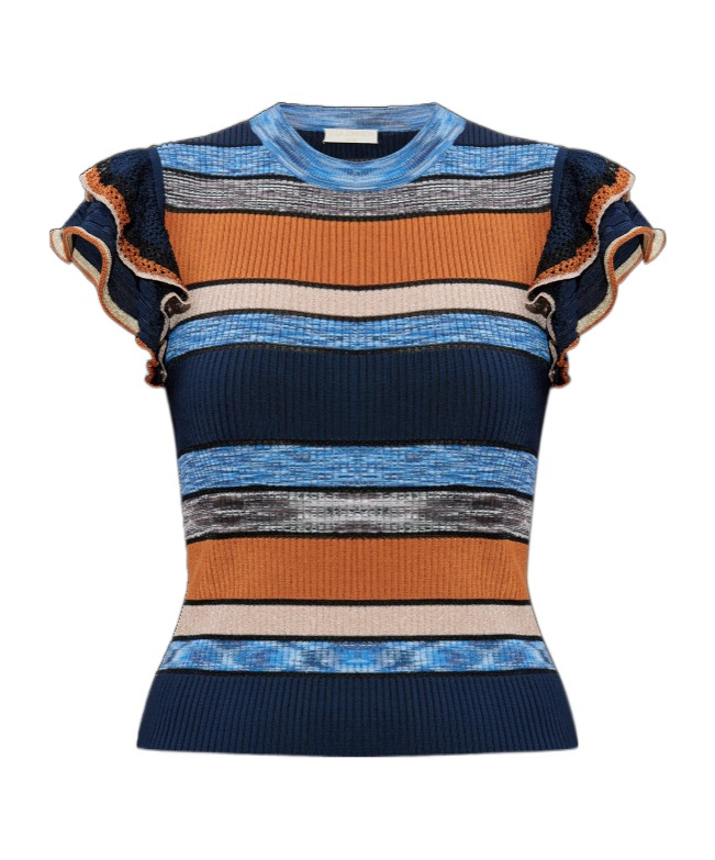 Ulla Johnson Cecile Striped Ruffle Rib Knit Top In Multicolor