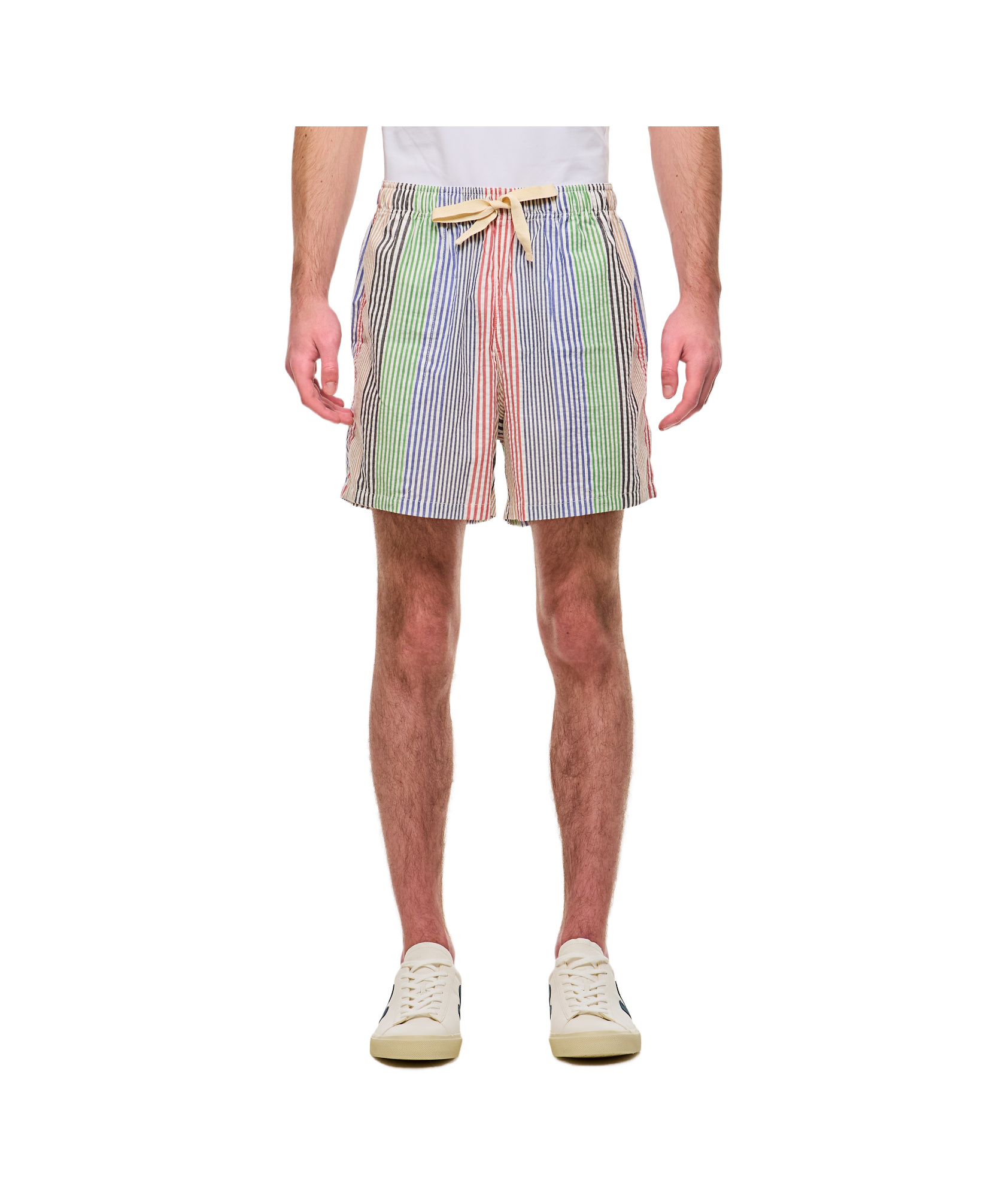Howlin' Striped-pattern Seersucker-texture Shorts In Multicolor
