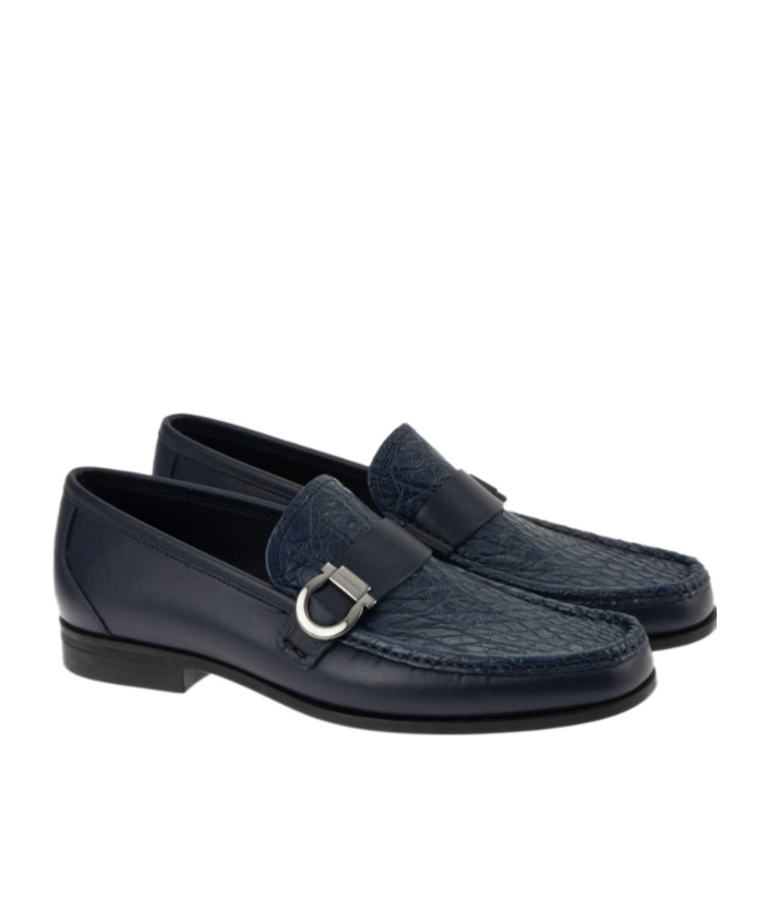 Ferragamo Loafer With Gancini Ornament In Blue