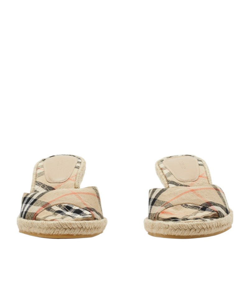 Burberry Checked Canvas-jacquard Espadrille Wedge Mules In Sand-colored