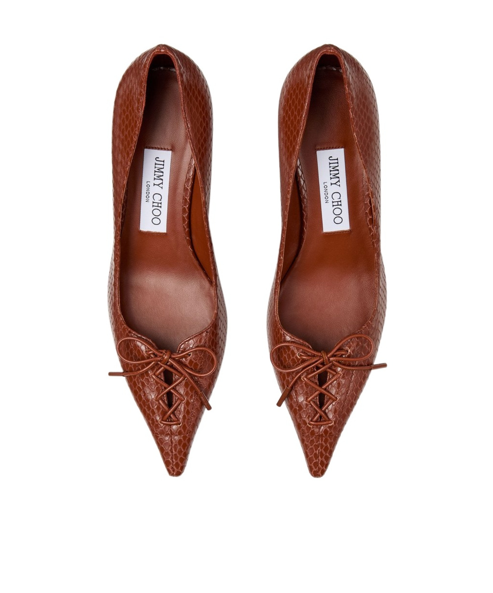 Jimmy Choo 50mm Scarlett Lace-up Snakeskin-effect Pumps In Brown