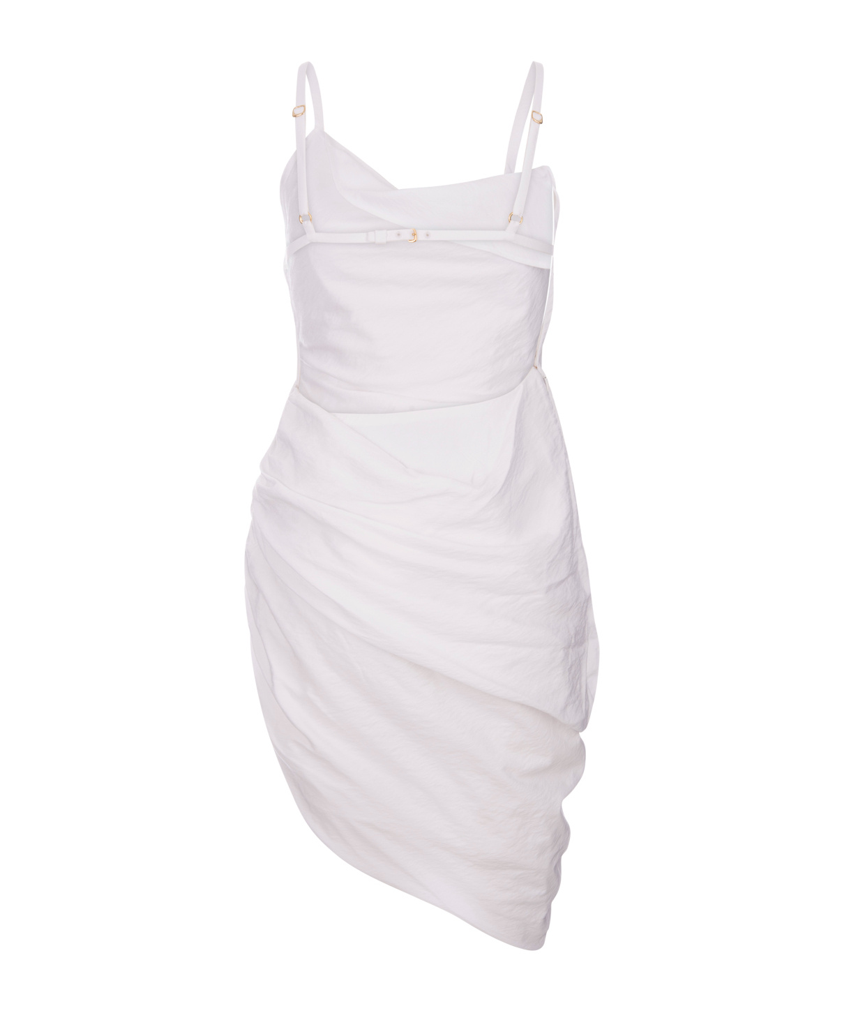 Jacquemus Saudade Asymmetric Draped Mini Dress In White
