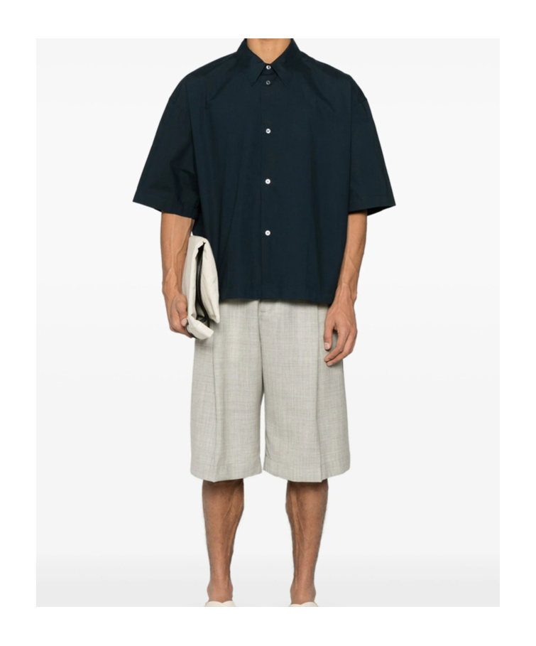 Studio Nicholson Relaxed Fit Navy Blue Short Sleeve Shirt In Black