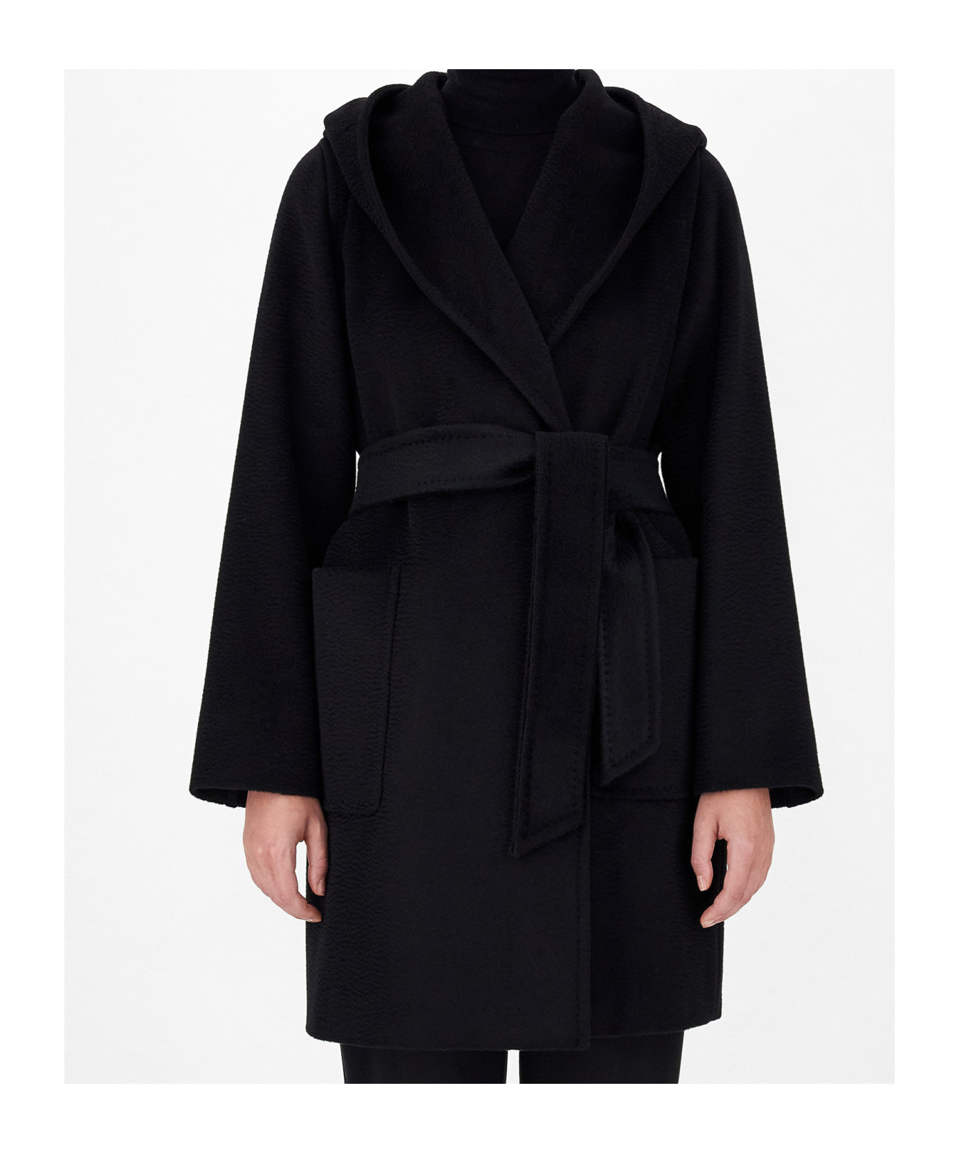 Max Mara Navy Blue Rialto Camel Wool Robe Coat In Black