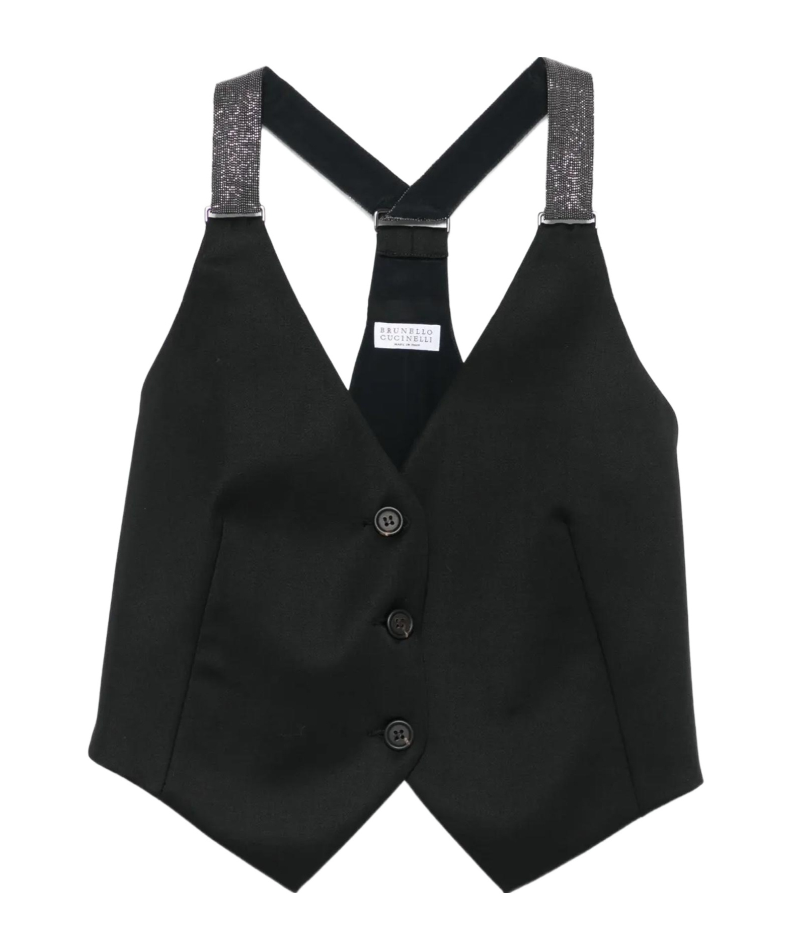 Brunello Cucinelli Glitter-strap Buttoned Waistcoat In Black