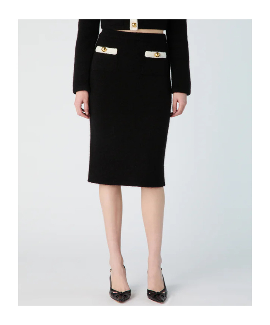 Alessandra Rich Midi Skirt In Alpaca Knit In Black