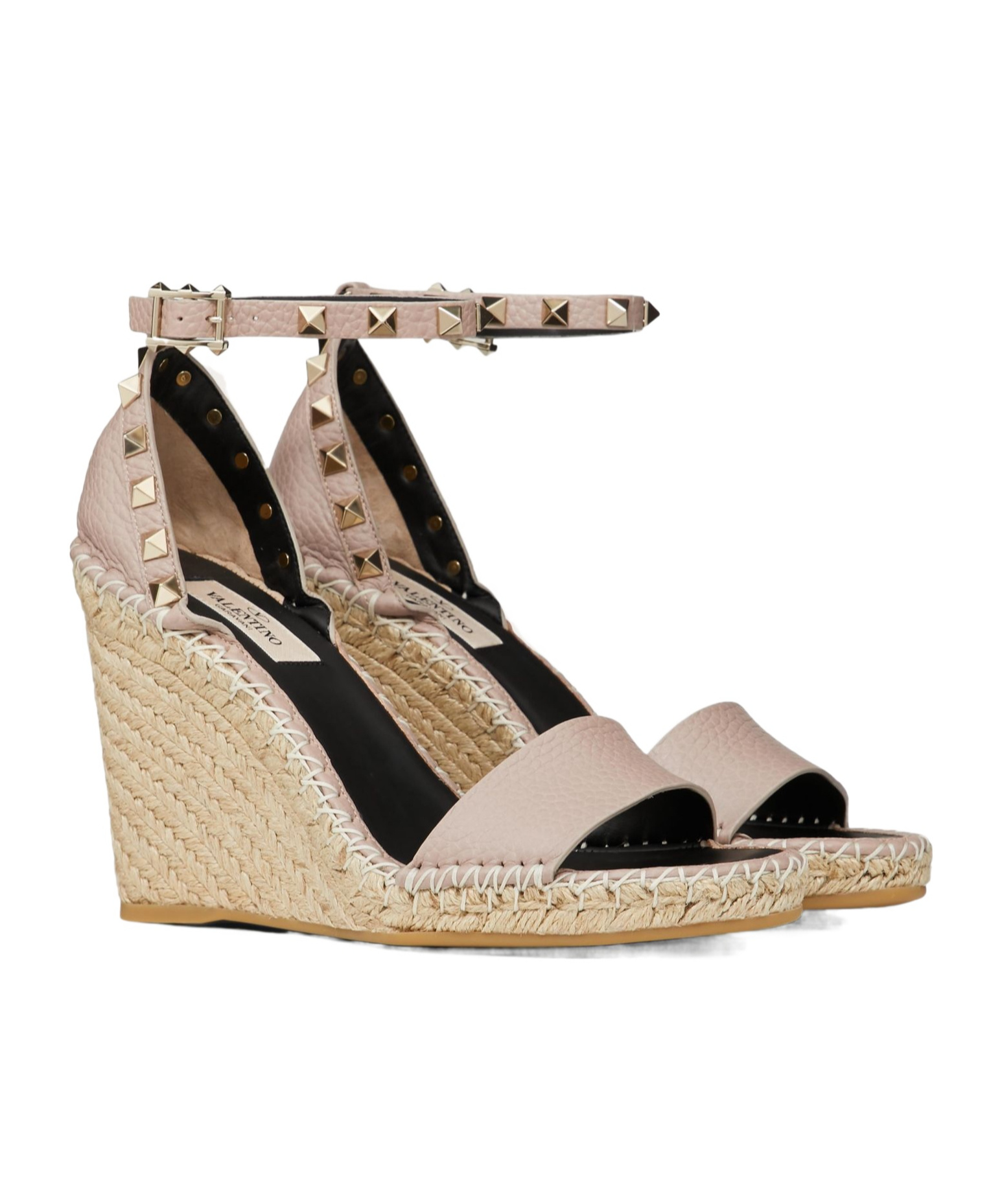 Valentino Rockstud Womens Leather Wedges Espadrilles In Nude