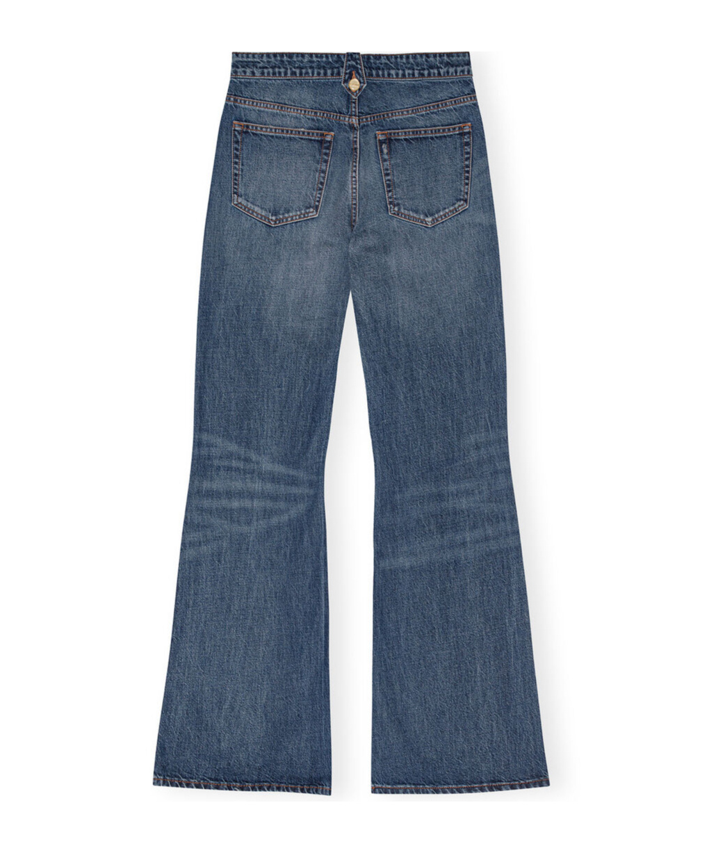 Ganni Dark Blue Heavy Washed Flared Skirt Jeans In Blue
