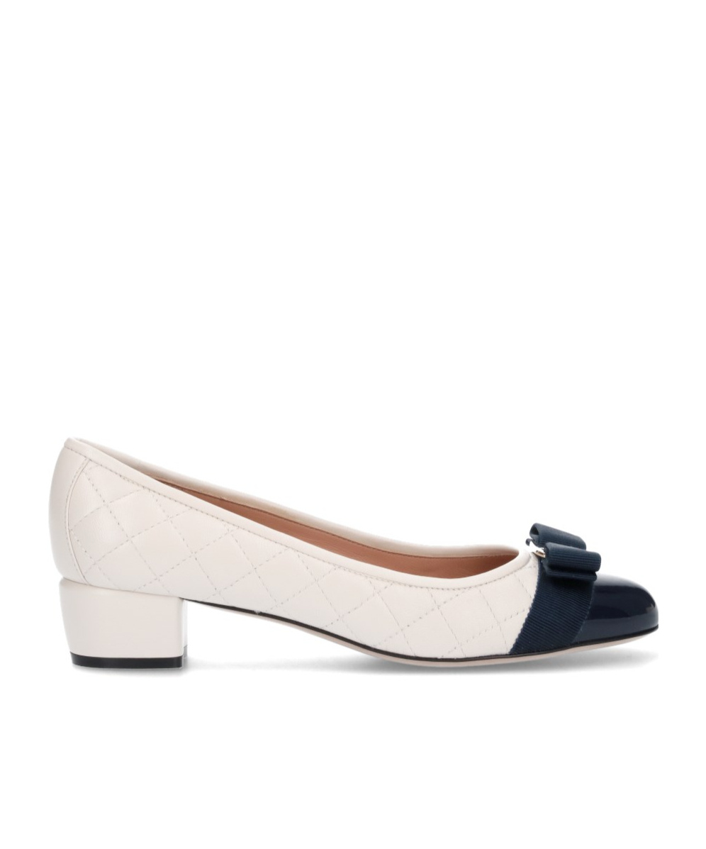 Ferragamo Quilted Beige Shoes With Black Toe Cap In Multi