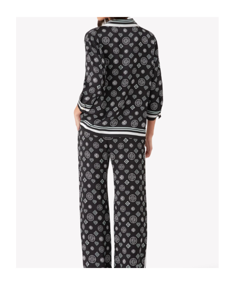 Casablanca Silk Satin Pajama Shirt Silk Satin Monogram In Black