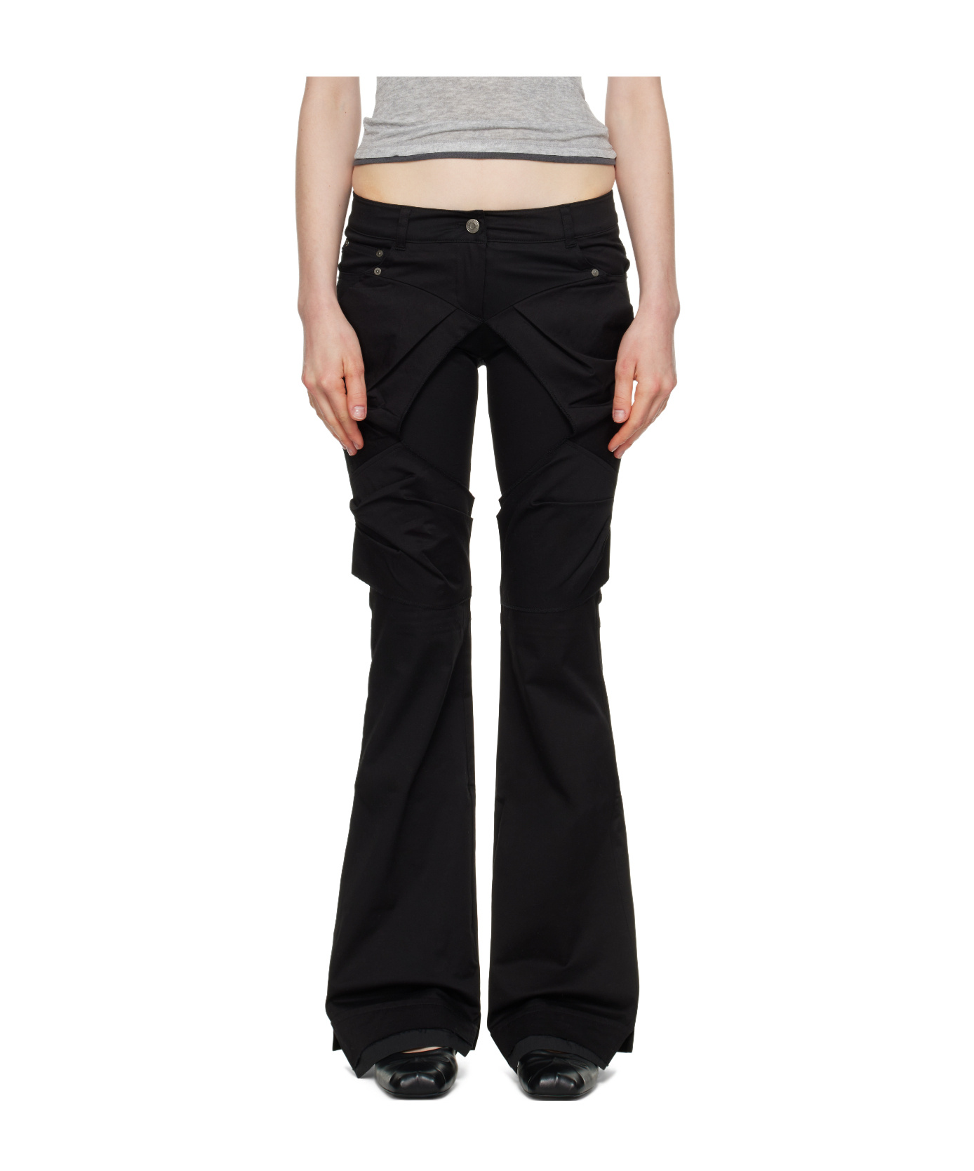 Open Yy Pleated Flared Casual Pants In Black