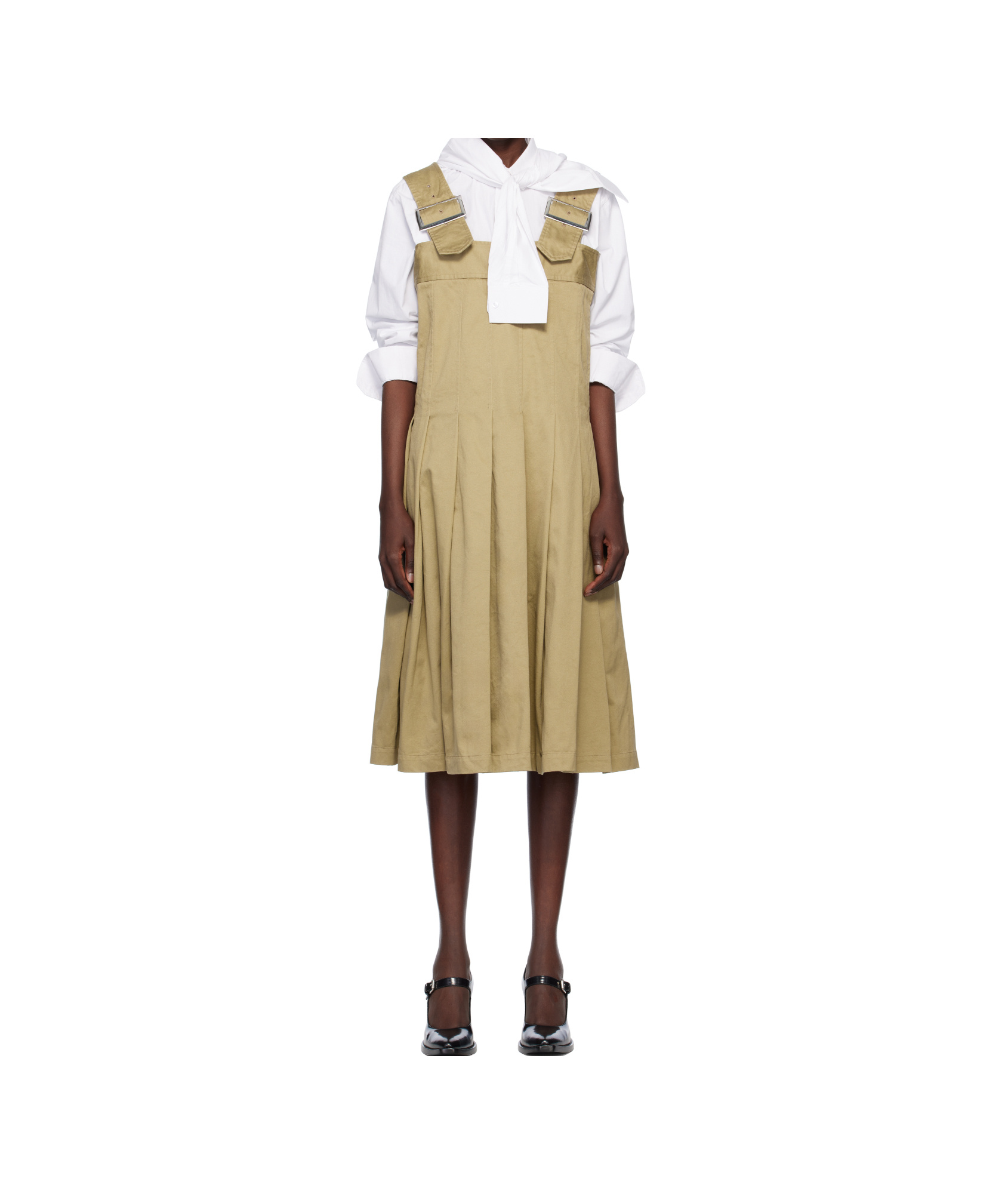 Comme Des Garçons Khaki Cotton Twill Garment Washed Midi Dress In Brown