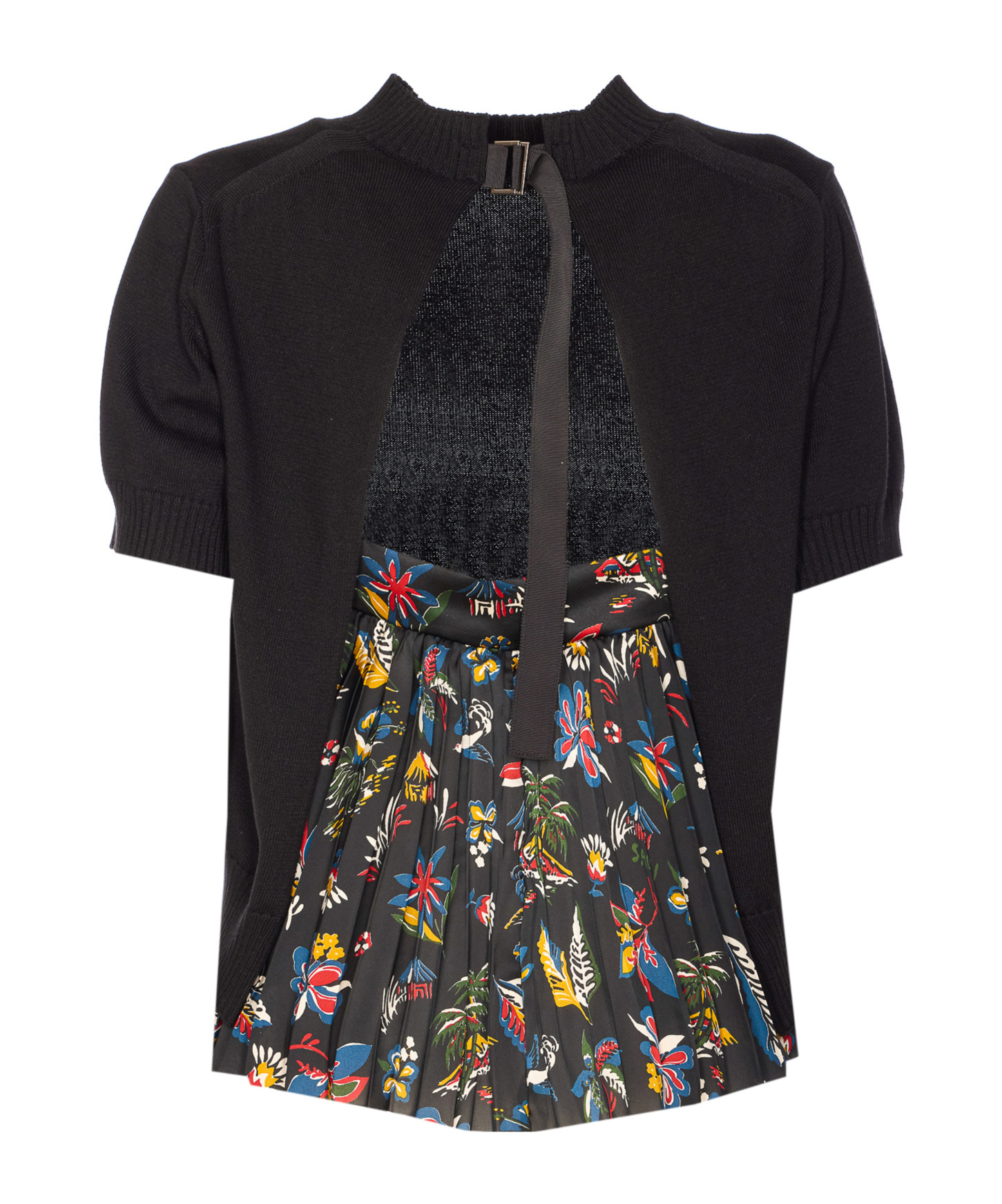 SACAI SACAI SHORT SLEEVED CREWNECK PANELLED TOP