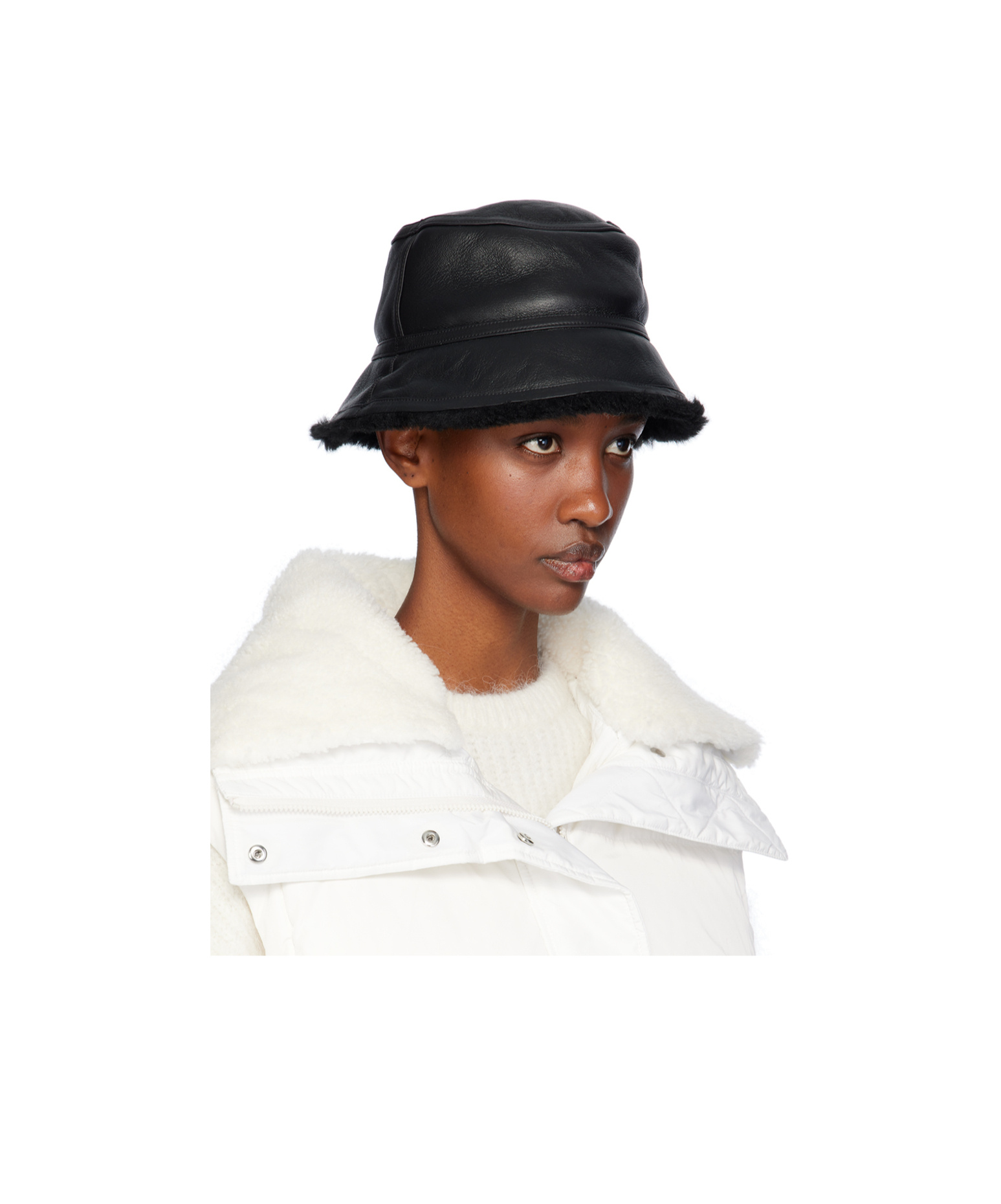 Yves Salomon Curly Two-sided Fisherman's Hat In White